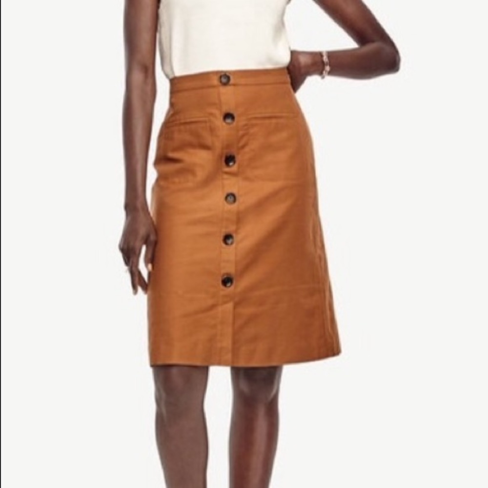 Ann Taylor Linen High Waisted Camel Button Skirt